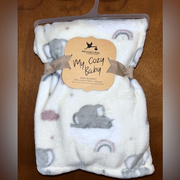 Adirondack Baby My Cozy Blanket By Berkshire - Gray Elephant Rainbows Clouds - Picture 1 of 2